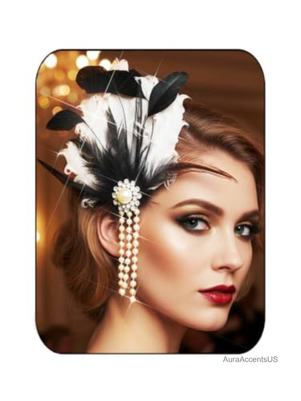 1920s Flapper Feather Pearl Hair Clip Gatsby Fascinator Party Headpiece